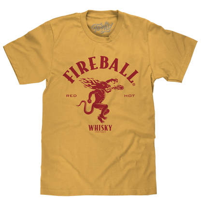 Fireball Whisky Red Hot Dragon Logo Mens T Shirt Officially Licensed Mustard Yellow