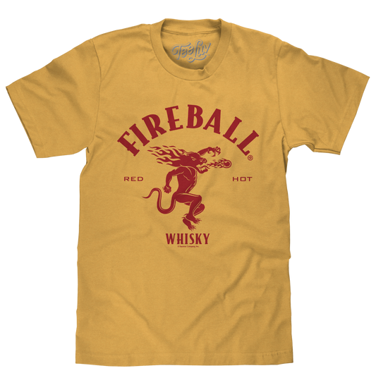 Fireball Whisky Red Hot Dragon Logo Mens T Shirt Officially Licensed Mustard Yellow