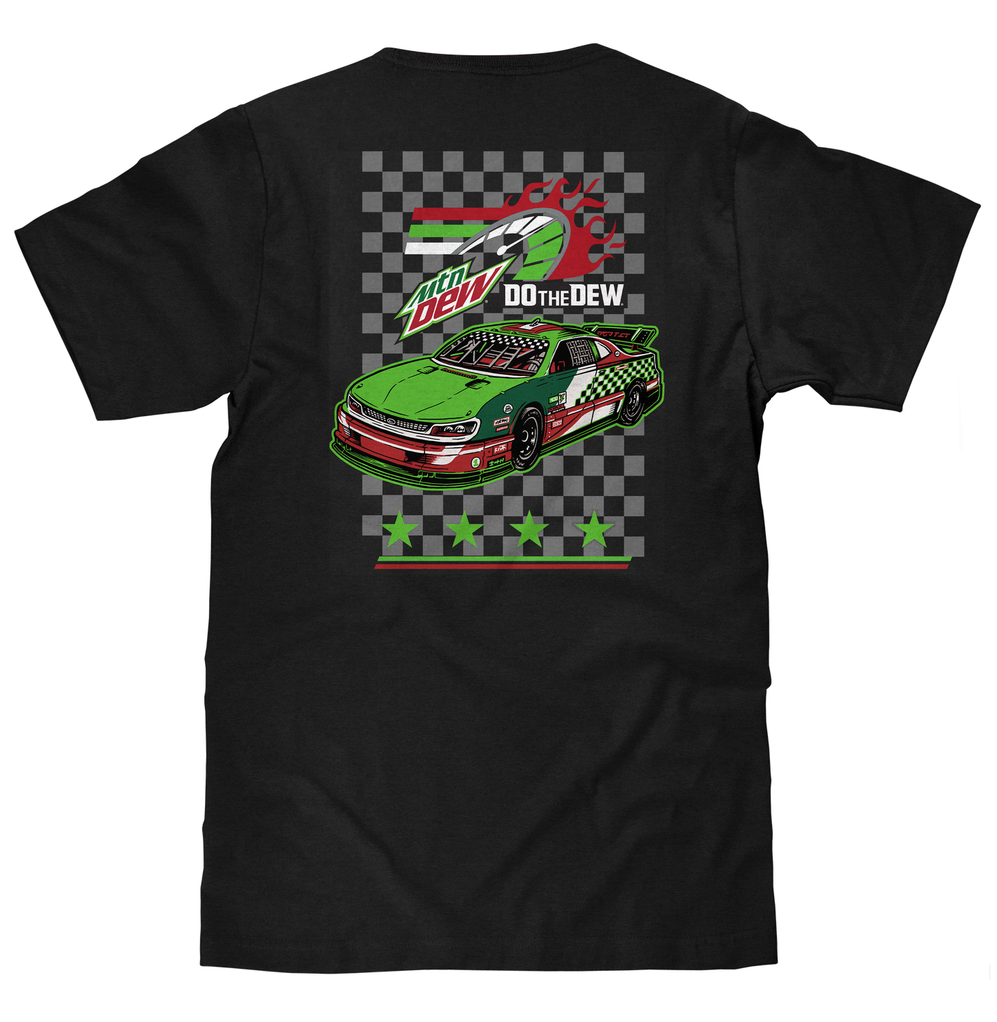 Mountain Dew Racing Front and Back Mens T Shirt Officially Licensed Black
