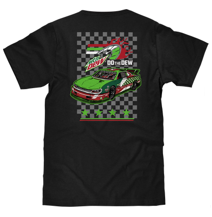 Mountain Dew Racing Front and Back Mens T Shirt Officially Licensed Black