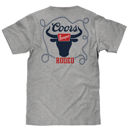 Coors Banquet Beer Rodeo Bull Front and Back Print Mens T Shirt Officially Licensed Athletic Gray Heather