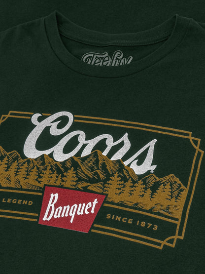 Coors Banquet Beer The Legend Since 1873 Rocky Mountains Mens T Shirt Officially Licensed Forest Green