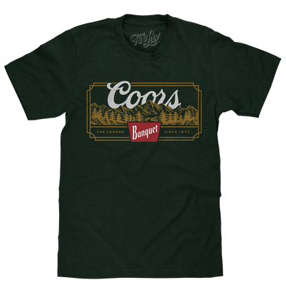 Coors Banquet Beer The Legend Since 1873 Rocky Mountains Mens T Shirt Officially Licensed Forest Green