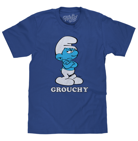 Retro Grouchy Smurf Mens T Shirt Officially Licensed Royal Blue