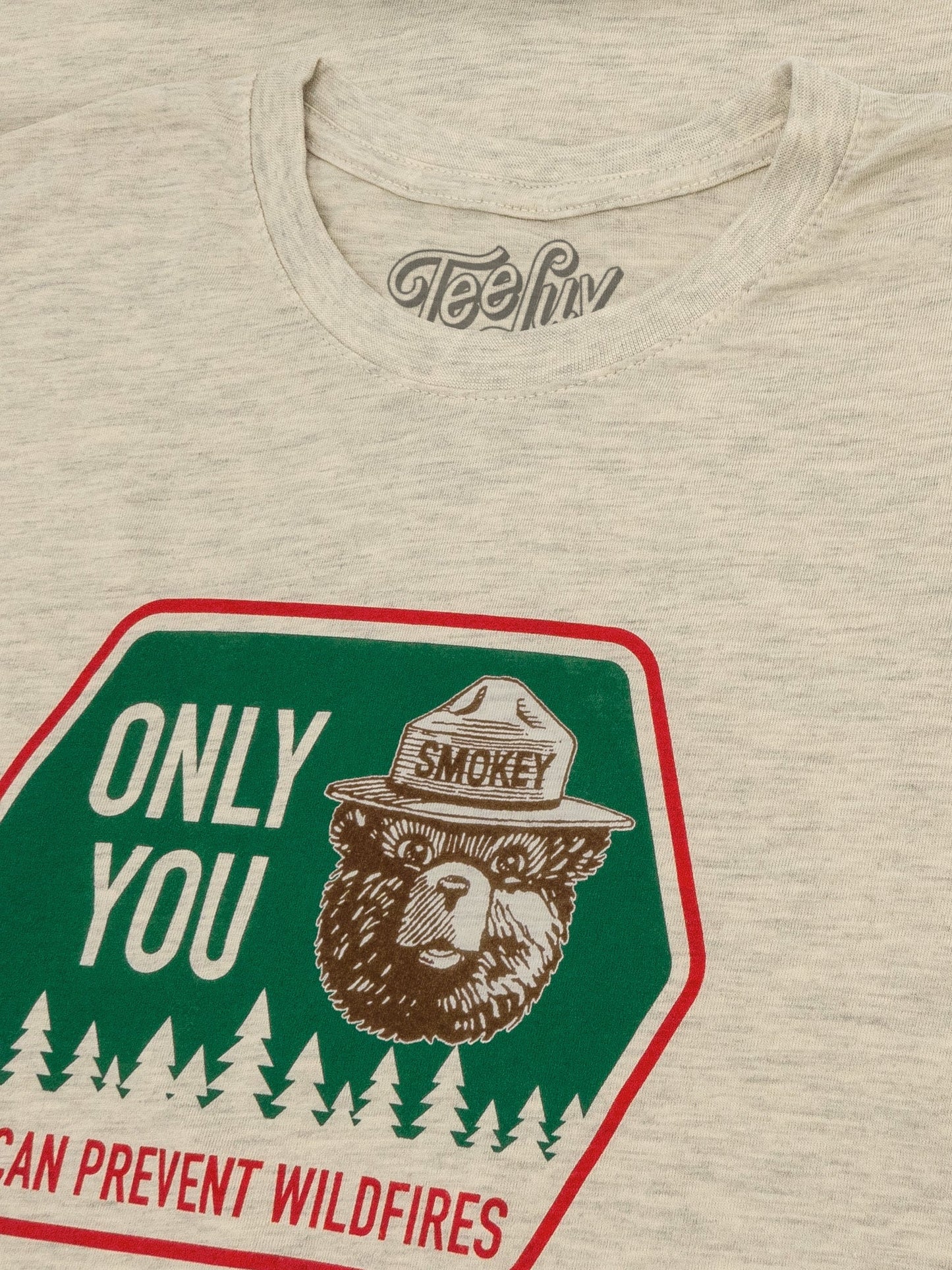 Retro Smokey Bear Only You Can Prevent Wildfires Mens T Shirt Officially Licensed Oatmeal Heather