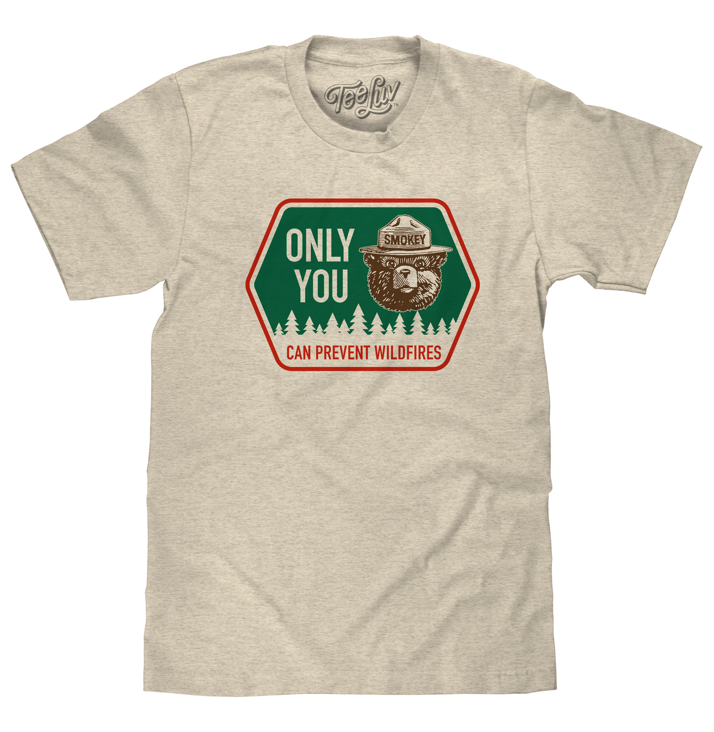 Retro Smokey Bear Only You Can Prevent Wildfires Mens T Shirt Officially Licensed Oatmeal Heather