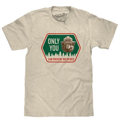Retro Smokey Bear Only You Can Prevent Wildfires Mens T Shirt Officially Licensed Oatmeal Heather