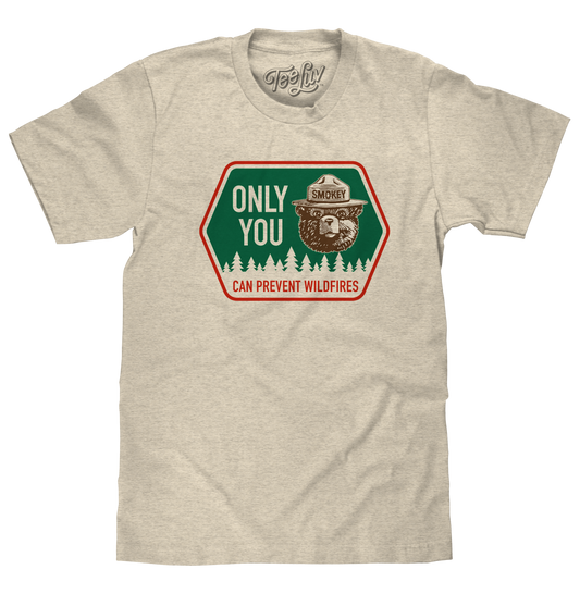 Retro Smokey Bear Only You Can Prevent Wildfires Mens T Shirt Officially Licensed Oatmeal Heather