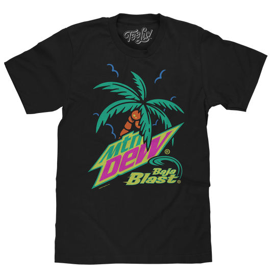 Mtn Dew Baja Blast Palm Tree Mens T Shirt Officially Licensed Black