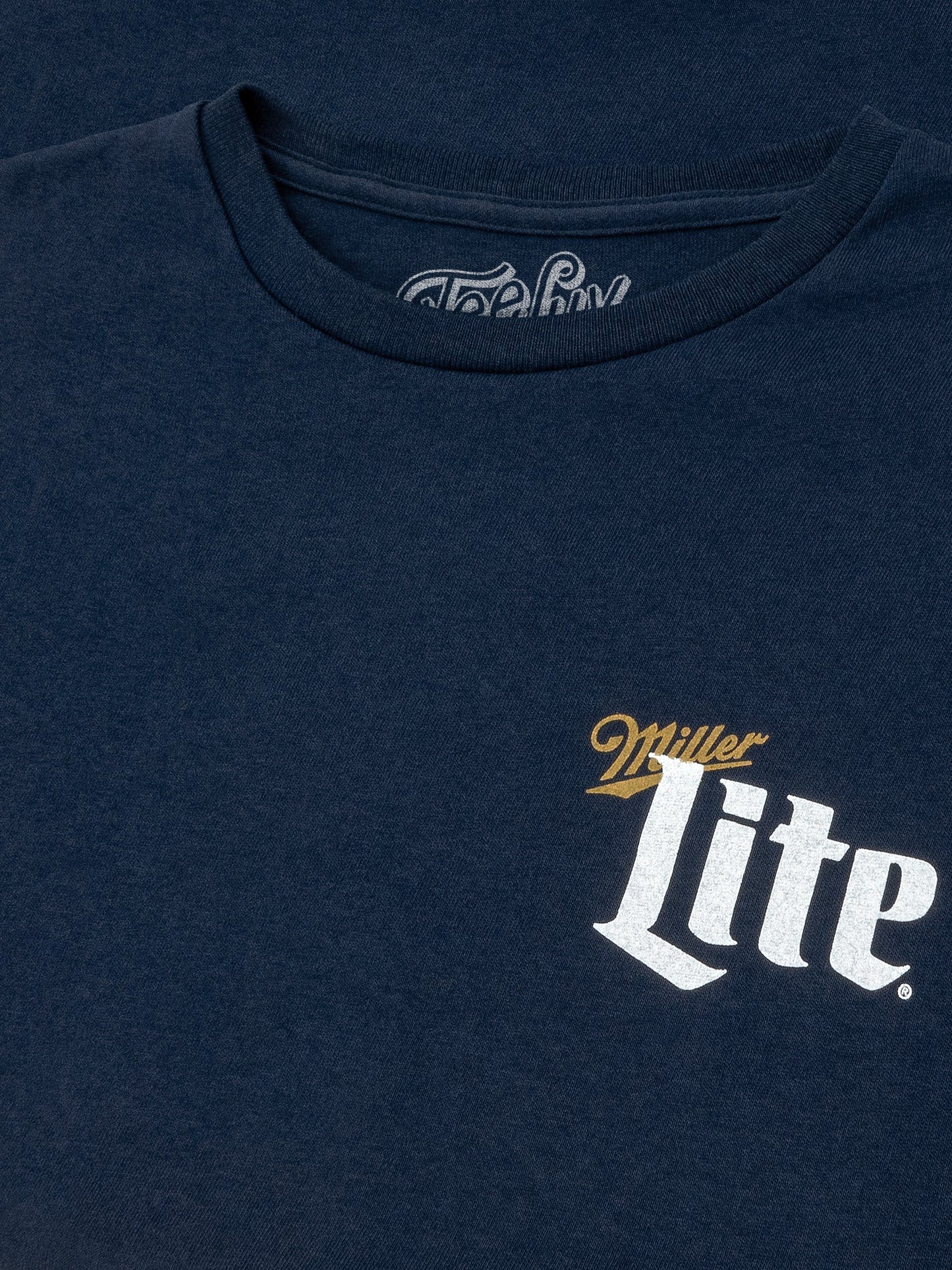 Miller Lite Front/Back/Sleeve Print Long Sleeve T Shirt Officially Licensed - Navy Blue