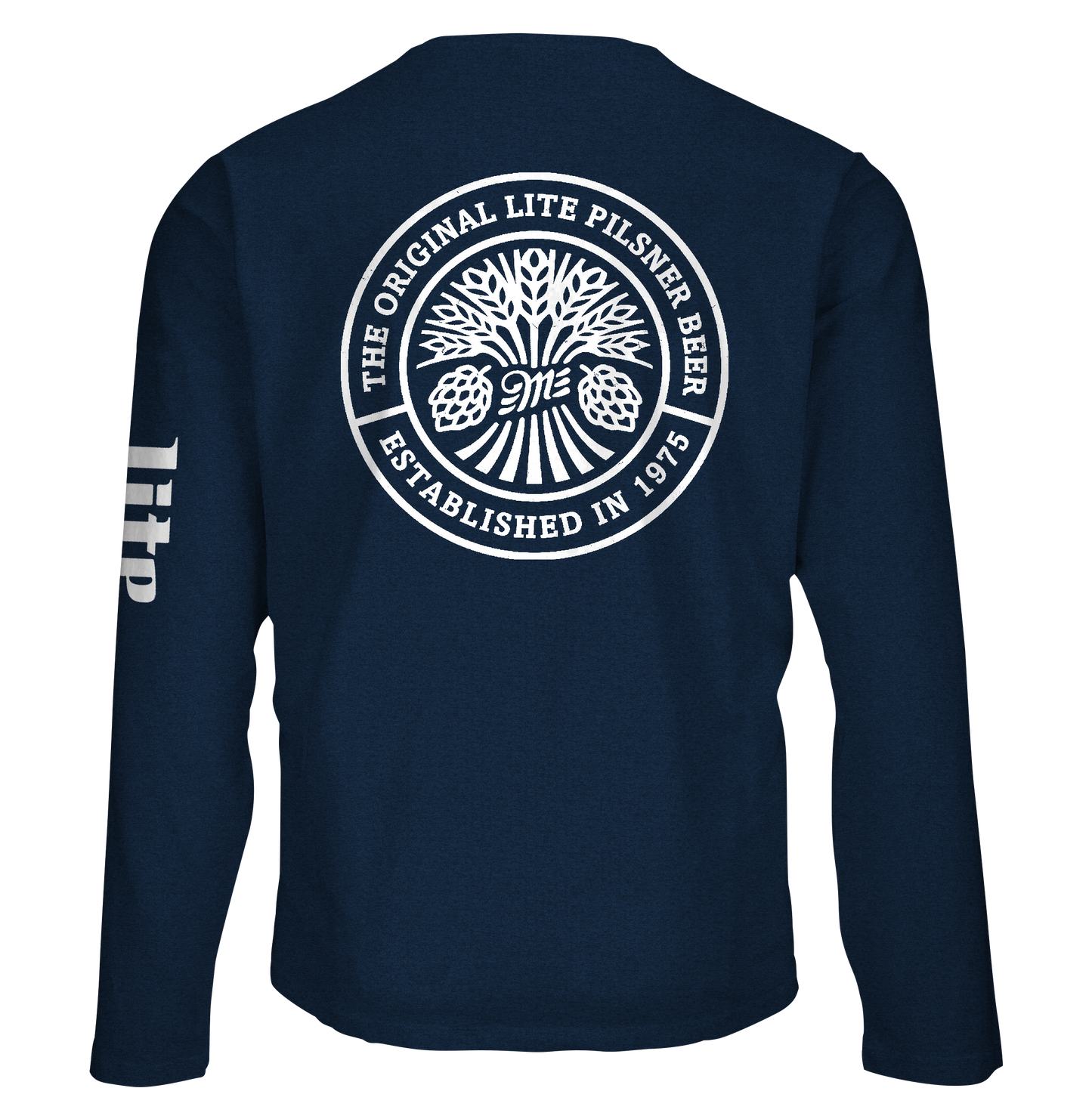 Miller Lite Front/Back/Sleeve Print Long Sleeve T Shirt Officially Licensed - Navy Blue