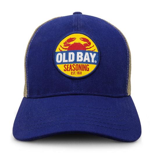 Old Bay Seasoning Crab Logo Mesh Back Baseball Hat Officially Licensed - Blue/Tan