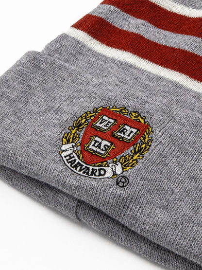 Harvard University Veritas Shield Pom Pom Beanie Hat Officially Licensed  - Gray/Burgundy/White
