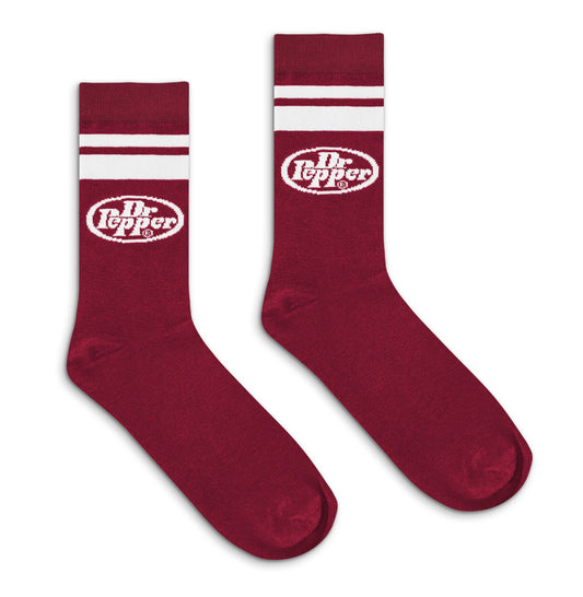 Dr Pepper Soda Logo Crew Socks Officially Licensed - Burgundy/White