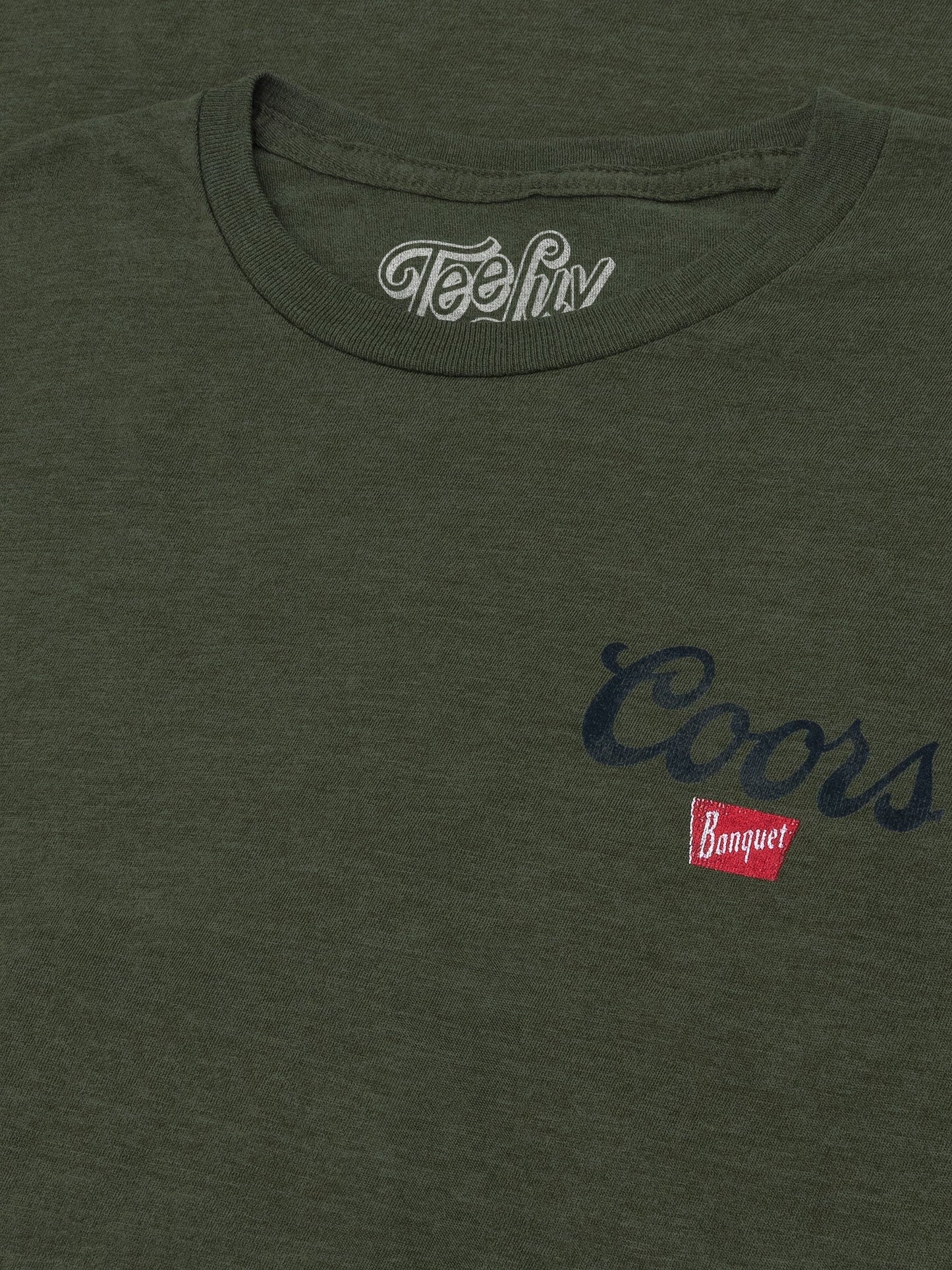 Coors Banquet The Legend Left Chest Front and Back Print Mens T Shirt Officially Licensed Military Green