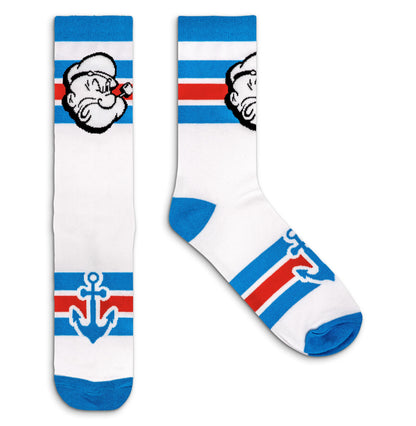 Popeye the Sailor Man Cartoon Socks Officially Licensed - White/Blue/Red