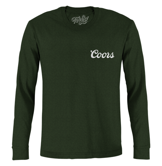 Coors Banquet Double Sided Long Sleeve Beer Logo T Shirt Officially Licensed - Forest Green