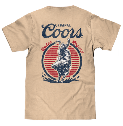 Original Coors Rodeo Legend Double Sided Beer Logo Mens T Shirt Officially Licensed Cream
