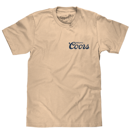 Original Coors Rodeo Legend Double Sided Beer Logo Mens T Shirt Officially Licensed Cream