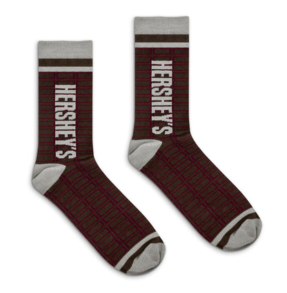 Hershey's Chocolate Candy Logo Grid Pattern Socks Officially Licensed - Brown/Red/Gray