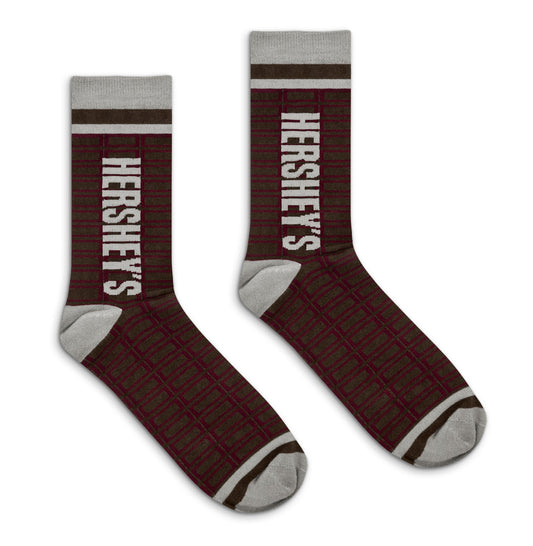 Hershey's Chocolate Candy Logo Grid Pattern Socks Officially Licensed - Brown/Red/Gray