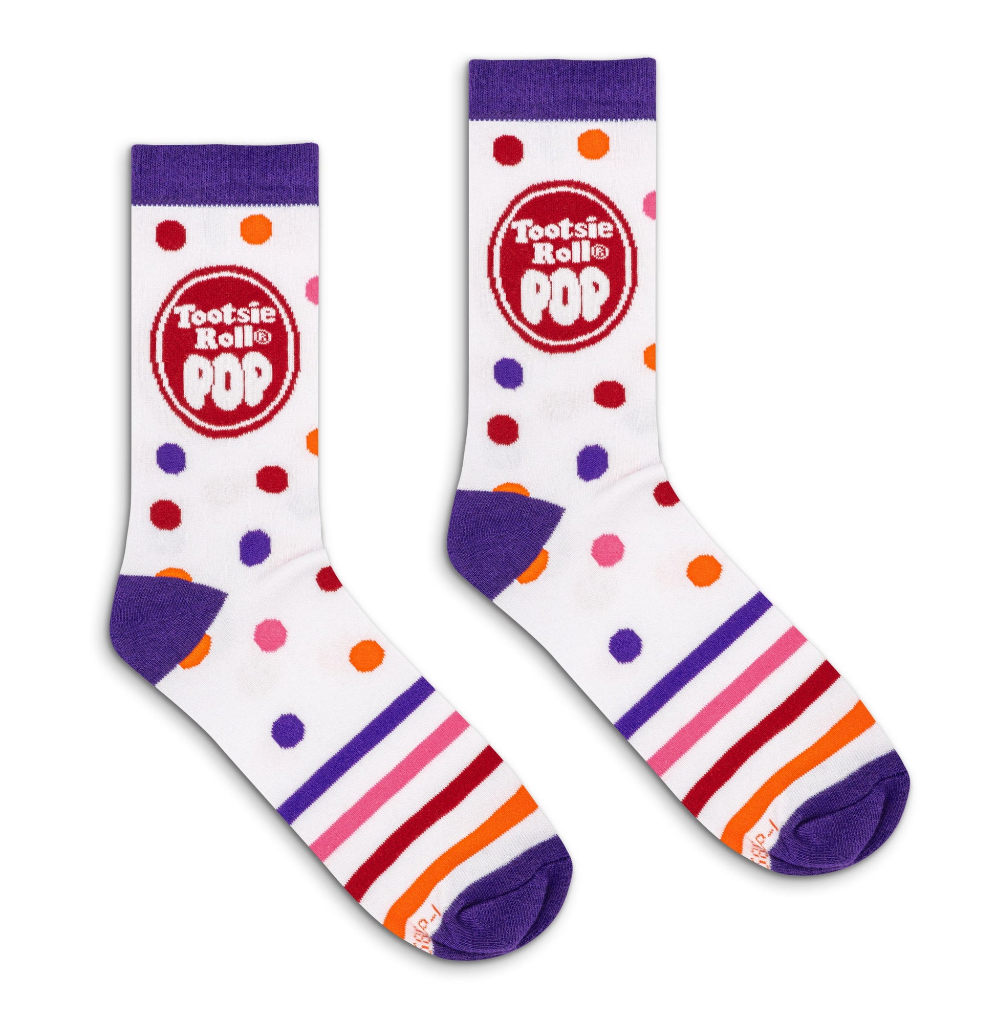 Tootsie Roll Pop Colorful Candy Logo Crew Socks Officially Licensed - White/Purple
