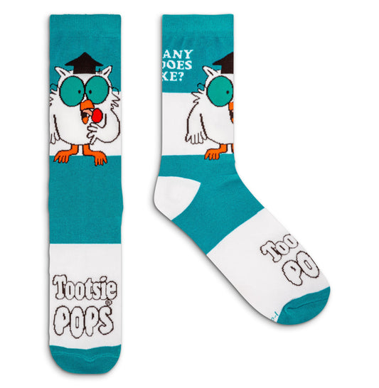Tootsie Pops Candy Mr Owl How Many Licks Crew Socks Officially Licensed - White/Blue