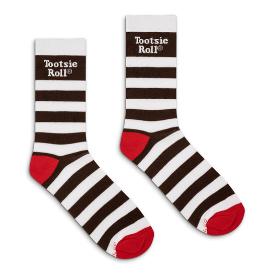 Tootsie Roll Candy Logo Crew Socks Officially Licensed - White/Brown/Red