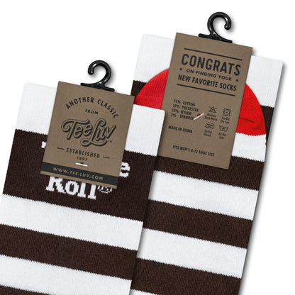 Tootsie Roll Candy Logo Crew Socks Officially Licensed - White/Brown/Red
