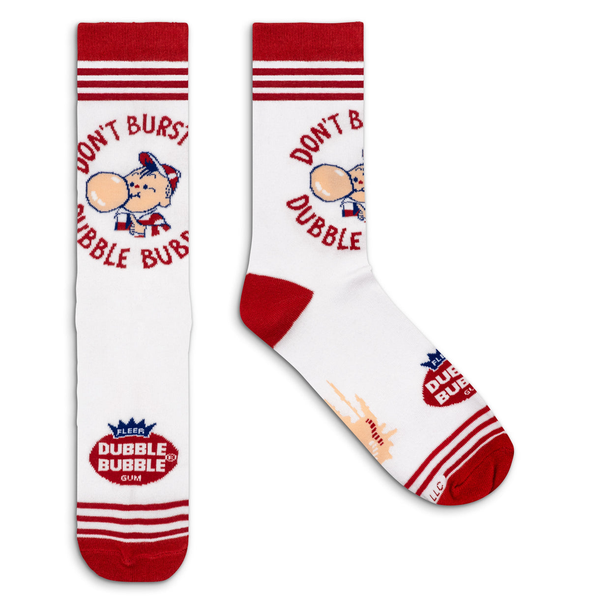 Dubble Bubble Gum Don't Burst My Bubble Candy Logo Socks Officially Licensed - White/Red