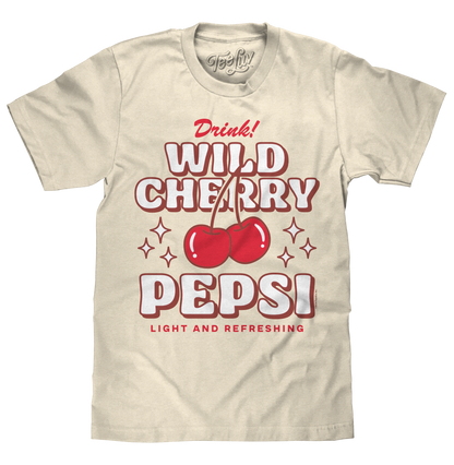 Wild Cherry Pepsi 70s Soda Logo Mens T Shirt Officially Licensed Cream