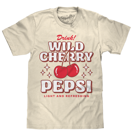 Wild Cherry Pepsi 70s Soda Logo Mens T Shirt Officially Licensed Cream