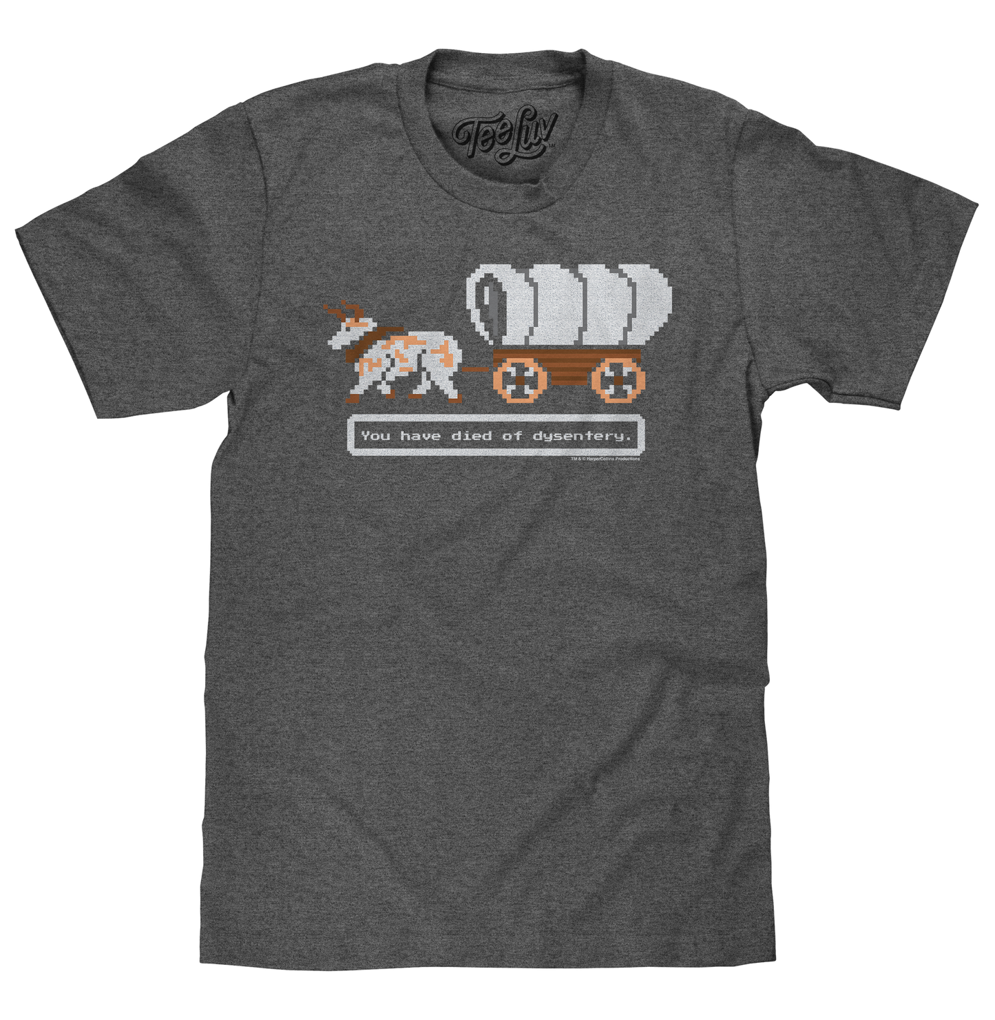 The Oregon Trail You Have Died of Dysentery Video Game Quote Mens T Shirt Officially Licensed Heather Graphite