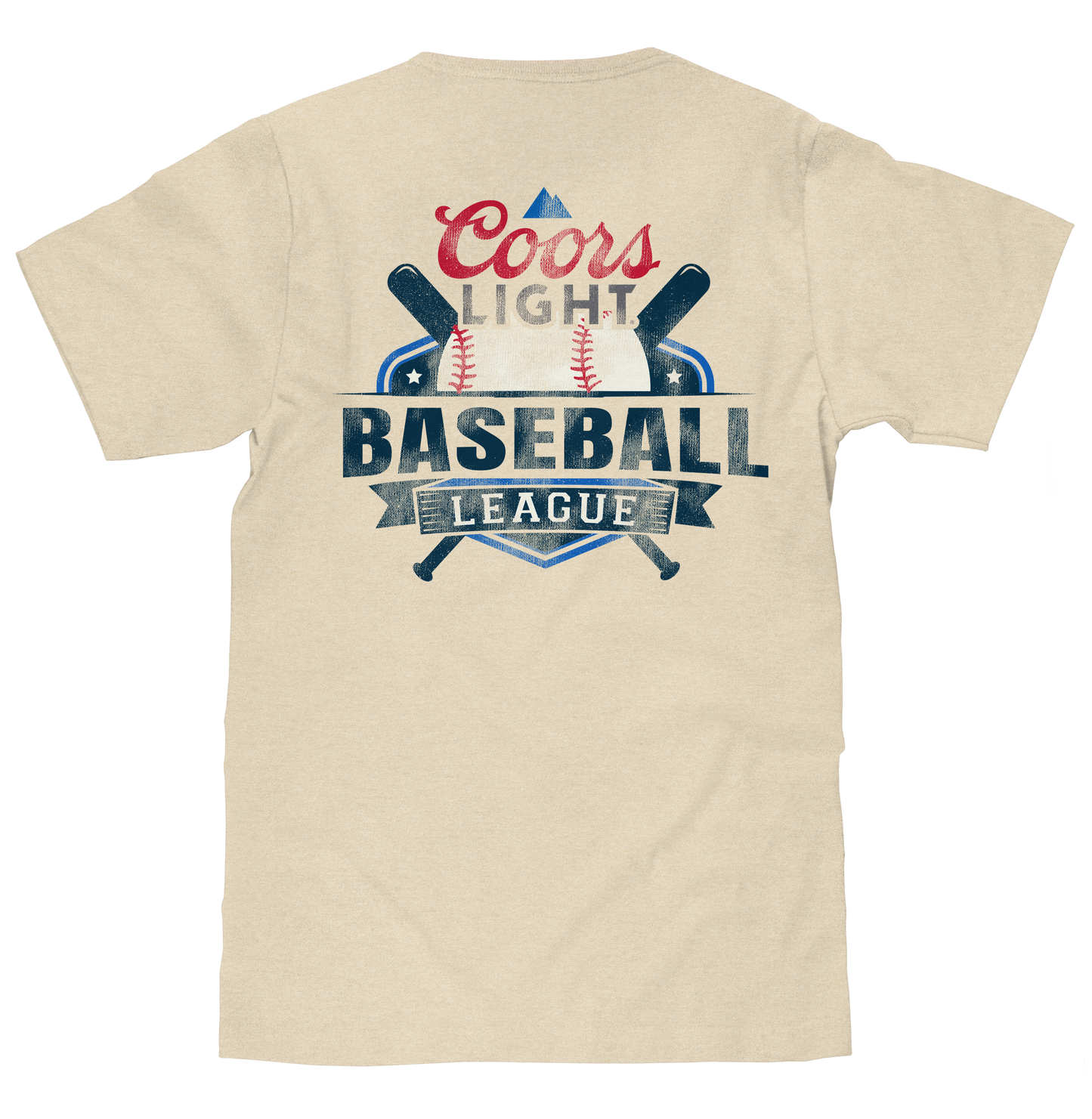 Coors Light Baseball League Front and Back Beer Logo Mens T Shirt Officially Licensed Cream
