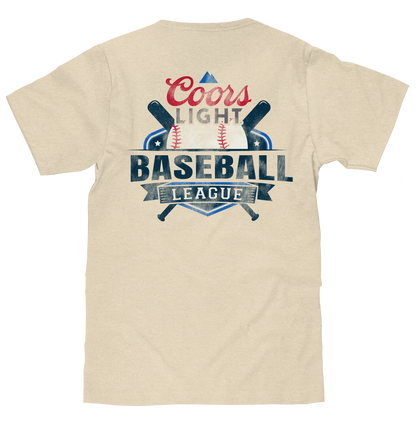 Coors Light Baseball League Front and Back Beer Logo Mens T Shirt Officially Licensed Cream