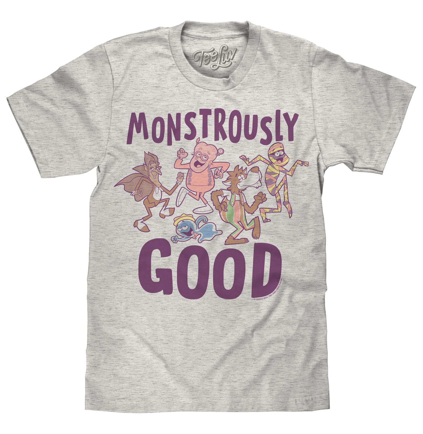 Monstrously Good General Mills Cereal Monster Cartoon Mascots Mens T Shirt Officially Licensed Heather Oatmeal