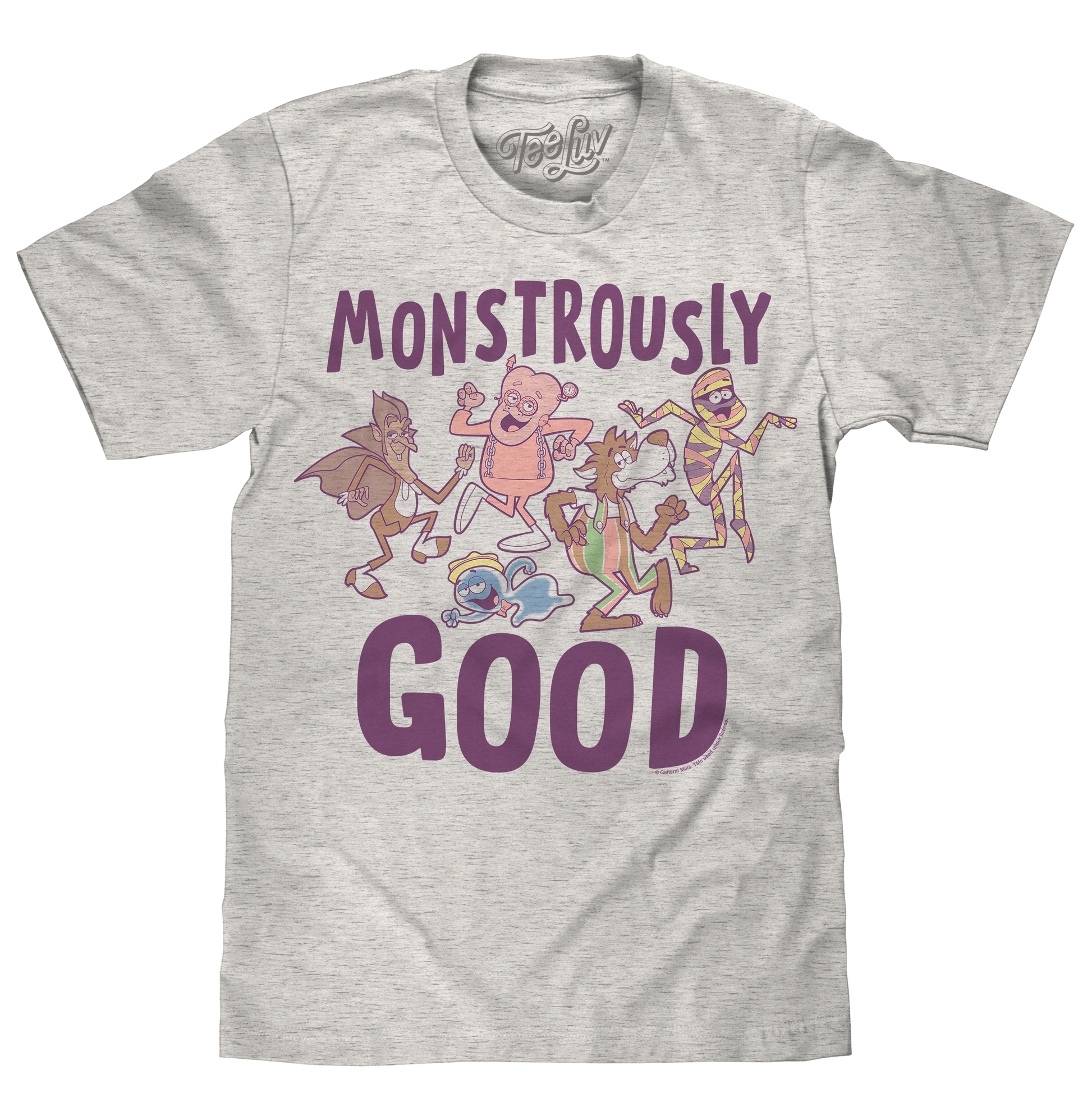 Monstrously Good General Mills Cereal Monster Cartoon Mascots Mens T Shirt Officially Licensed Heather Oatmeal