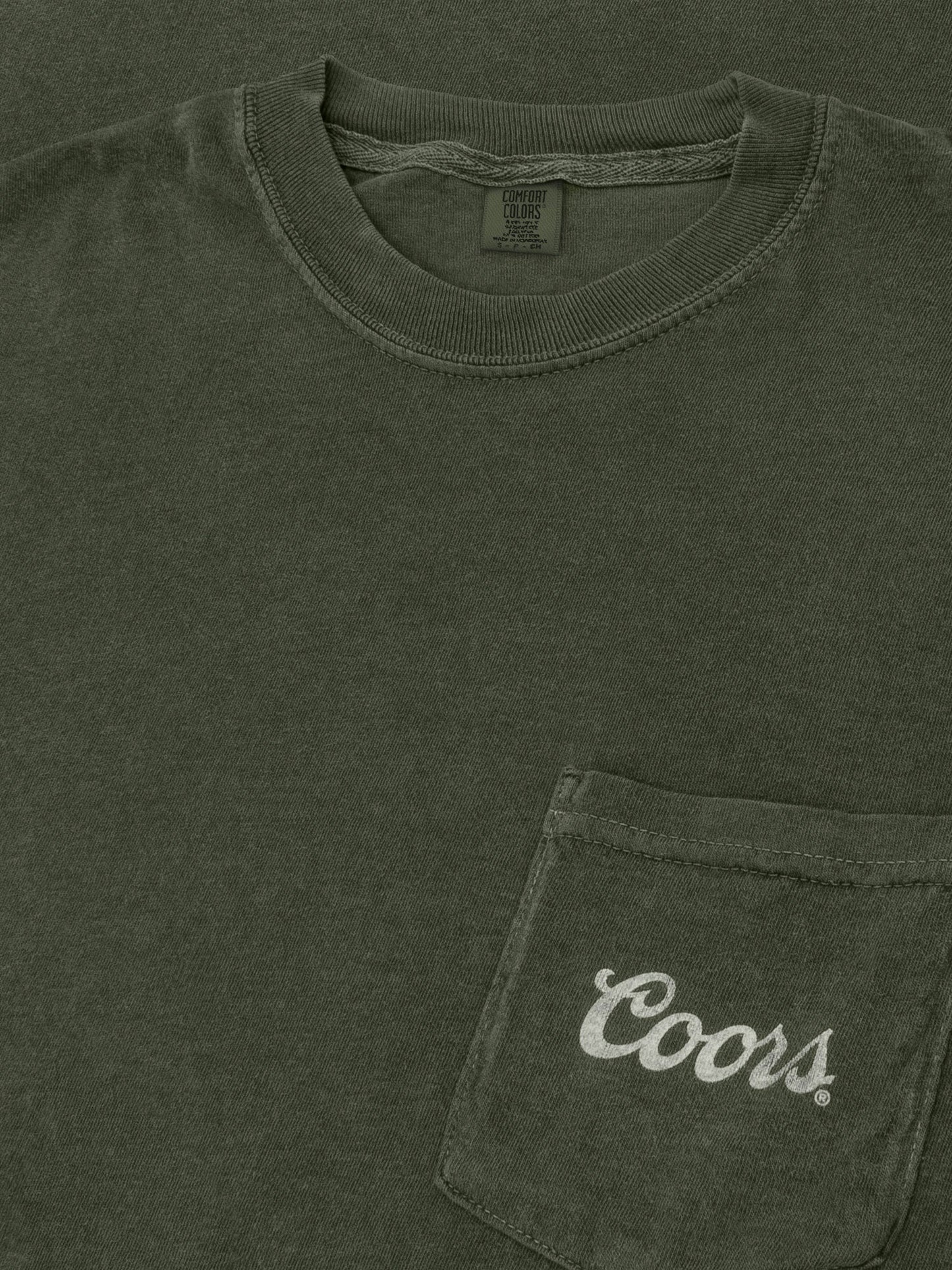 Tee Luv x Comfort Colors Faded Coors Rodeo Cowboy Left Chest Pocket Mens T Shirt Officially Licensed Moss Green