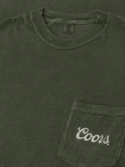 Tee Luv x Comfort Colors Faded Coors Rodeo Cowboy Left Chest Pocket Mens T Shirt Officially Licensed Moss Green
