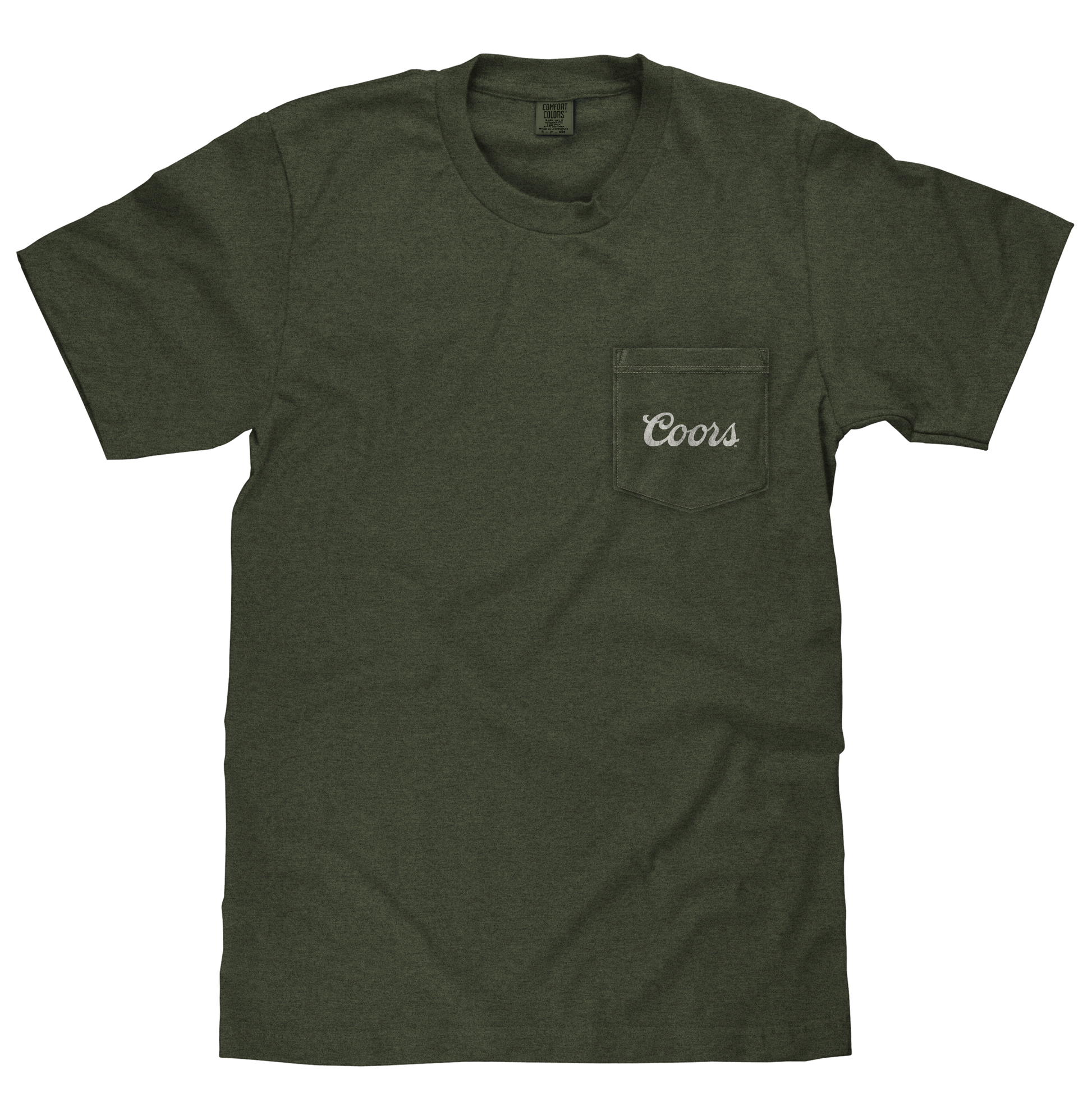 Tee Luv x Comfort Colors Faded Coors Rodeo Cowboy Left Chest Pocket Mens T Shirt Officially Licensed Moss Green