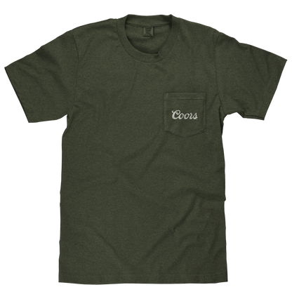 Tee Luv x Comfort Colors Faded Coors Rodeo Cowboy Left Chest Pocket Mens T Shirt Officially Licensed Moss Green
