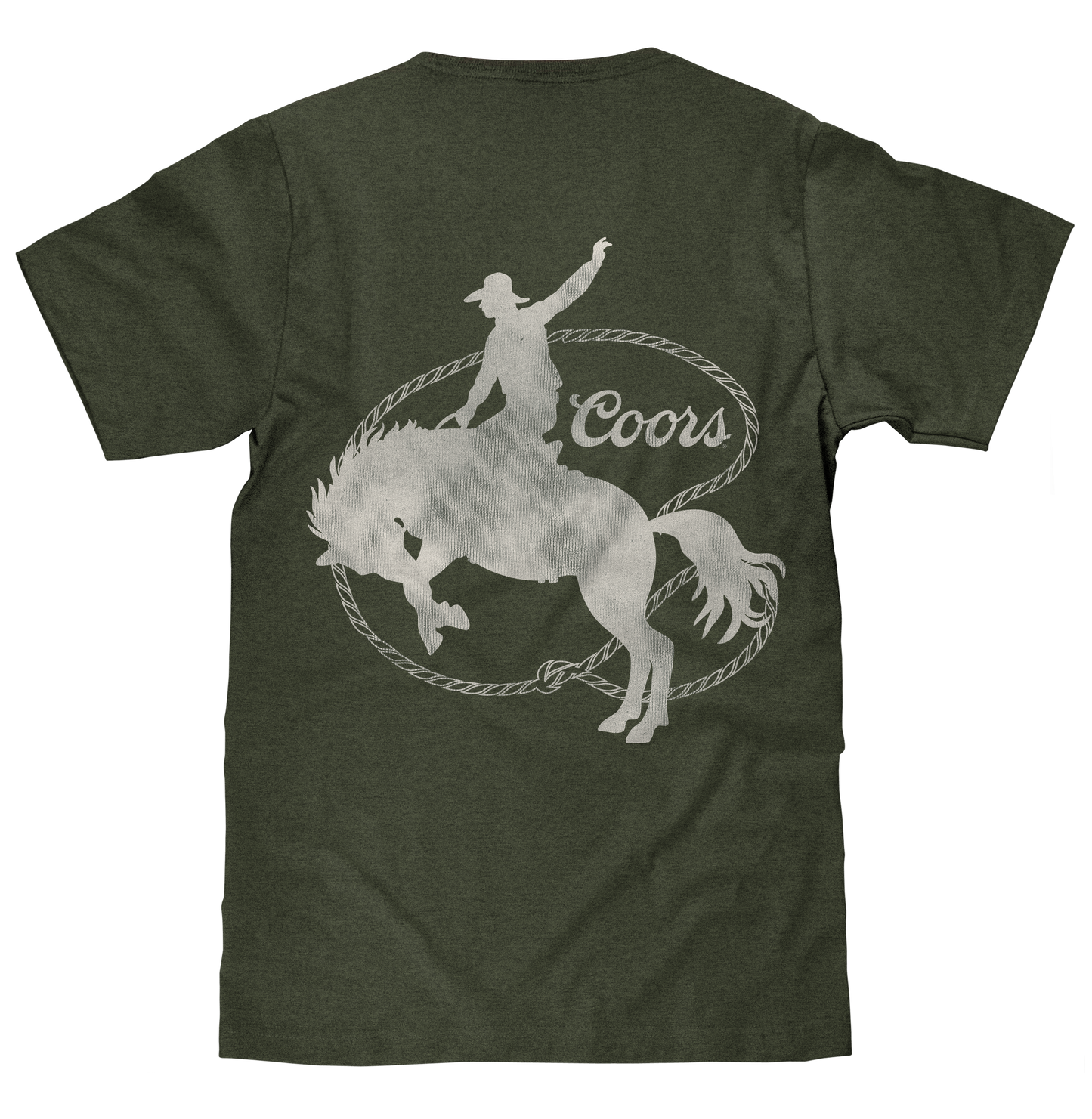 Tee Luv x Comfort Colors Faded Coors Rodeo Cowboy Left Chest Pocket Mens T Shirt Officially Licensed Moss Green