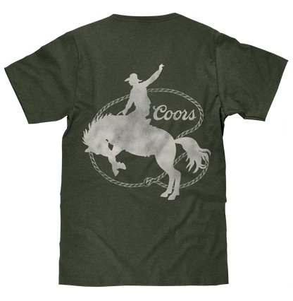 Tee Luv x Comfort Colors Faded Coors Rodeo Cowboy Left Chest Pocket Mens T Shirt Officially Licensed Moss Green