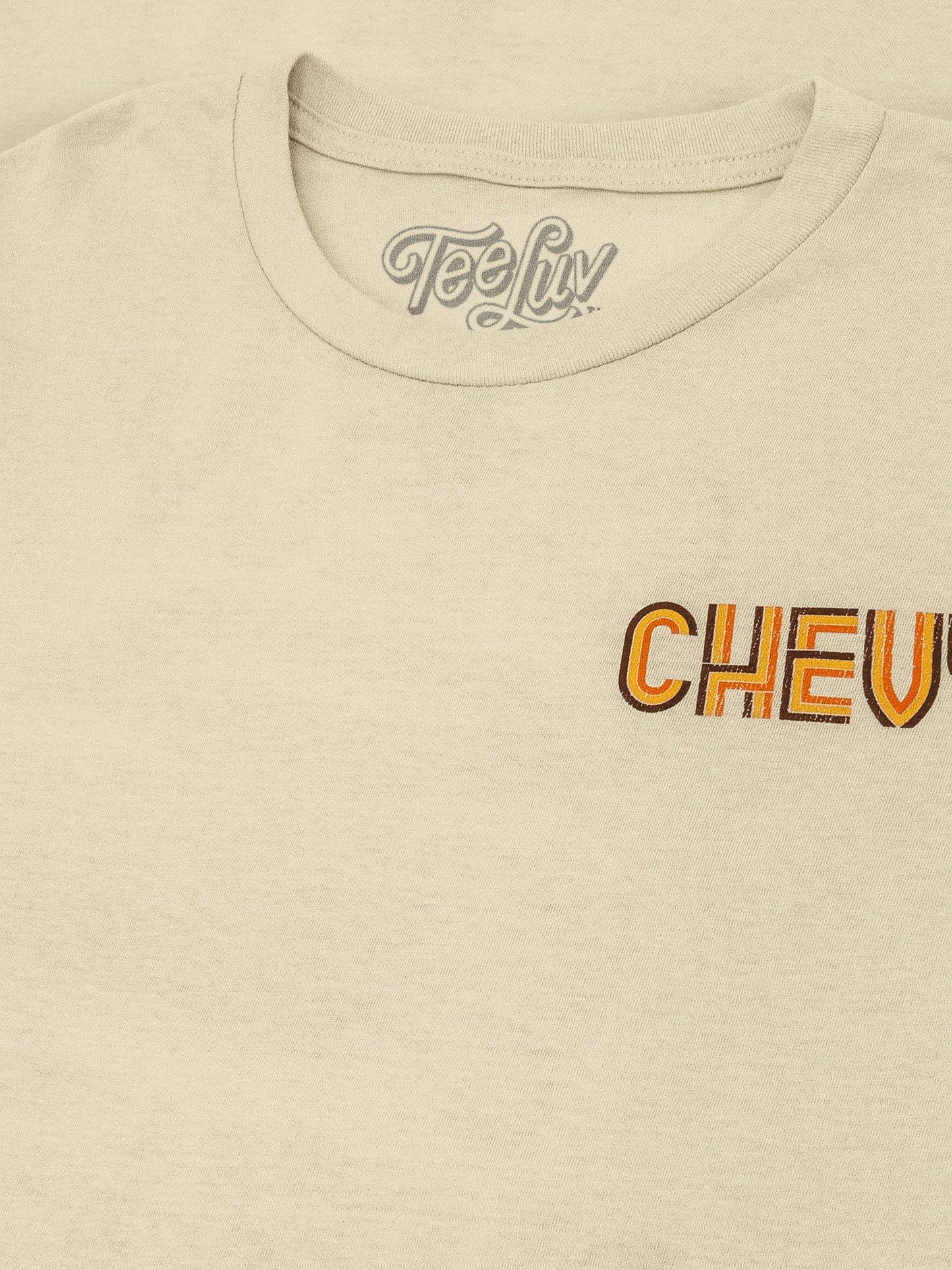 Chevy Chevelle Chevrolet Left Chest Front and Back Print Classic Car Mens T Shirt Officially Licensed Cream