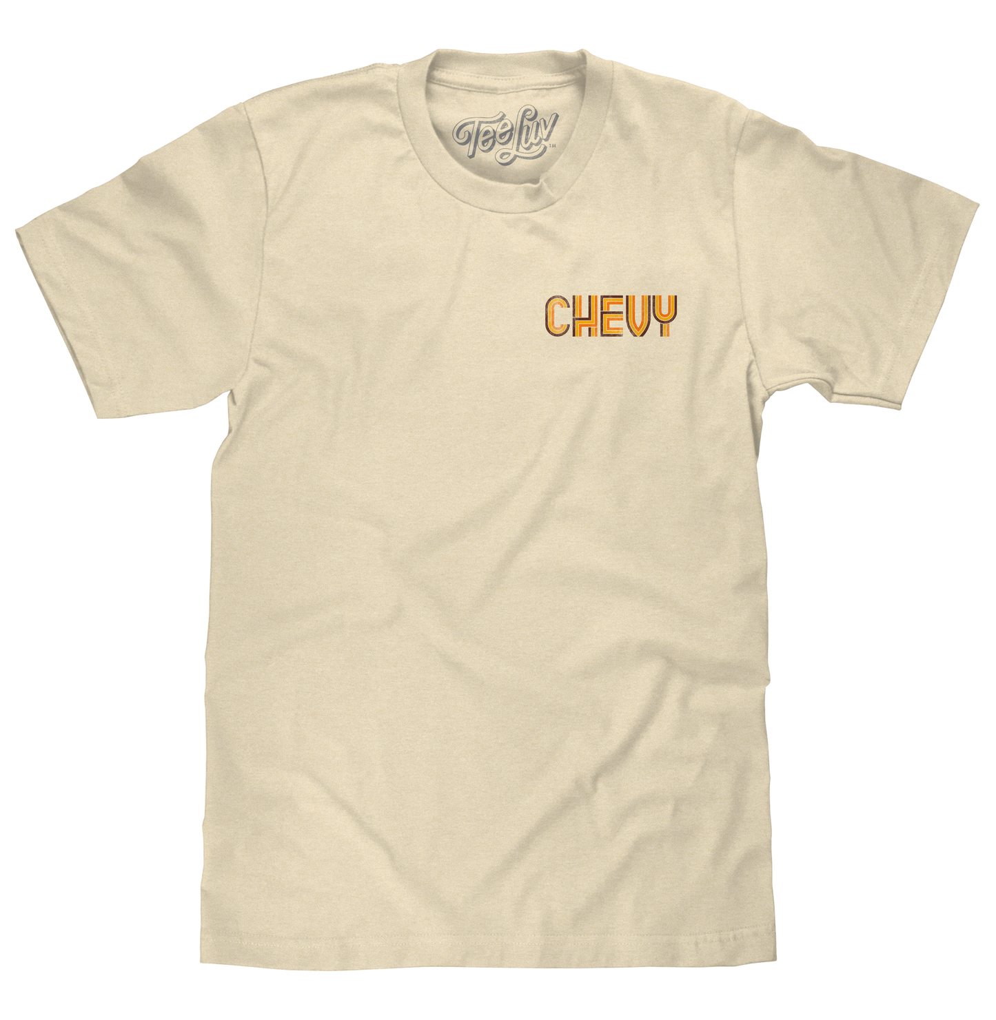 Chevy Chevelle Chevrolet Left Chest Front and Back Print Classic Car Mens T Shirt Officially Licensed Cream