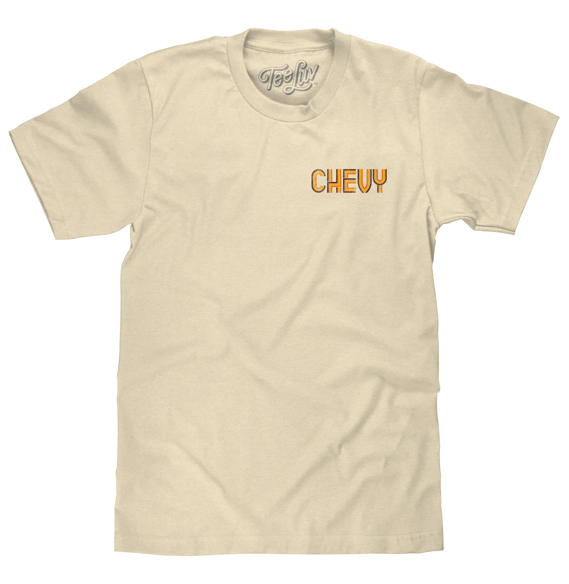 Chevy Chevelle Chevrolet Left Chest Front and Back Print Classic Car Mens T Shirt Officially Licensed Cream