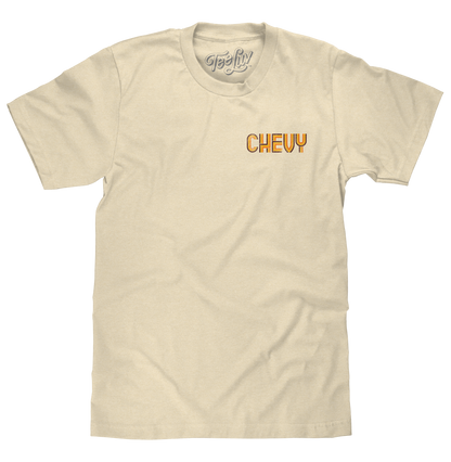 Chevy Chevelle Chevrolet Left Chest Front and Back Print Classic Car Mens T Shirt Officially Licensed Cream