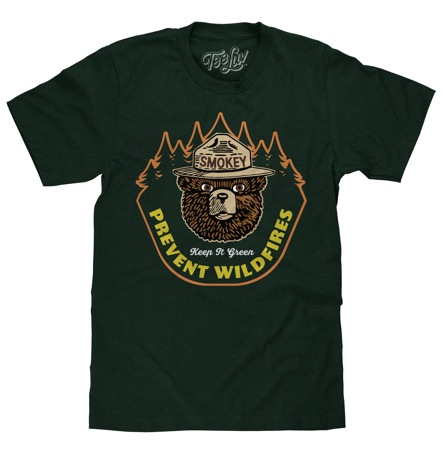 Smokey Bear Keep It Green Prevent Wildfires Mens T Shirt Officially Licensed Forest Green