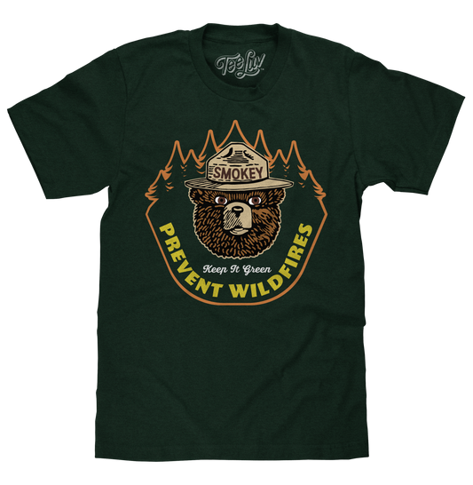 Smokey Bear Keep It Green Prevent Wildfires Mens T Shirt Officially Licensed Forest Green