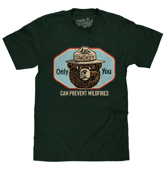 Smokey Bear Only You Can Prevent Wildfires Mens T Shirt Officially Licensed Forest Green